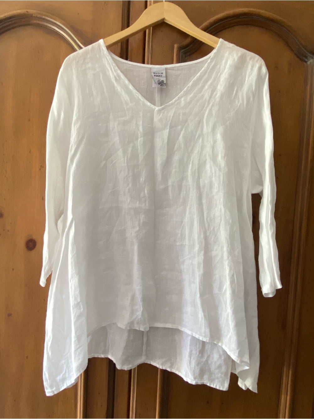 Match Point USA Linen Tunic Top Boho Lagenlook Womens L Oversized White